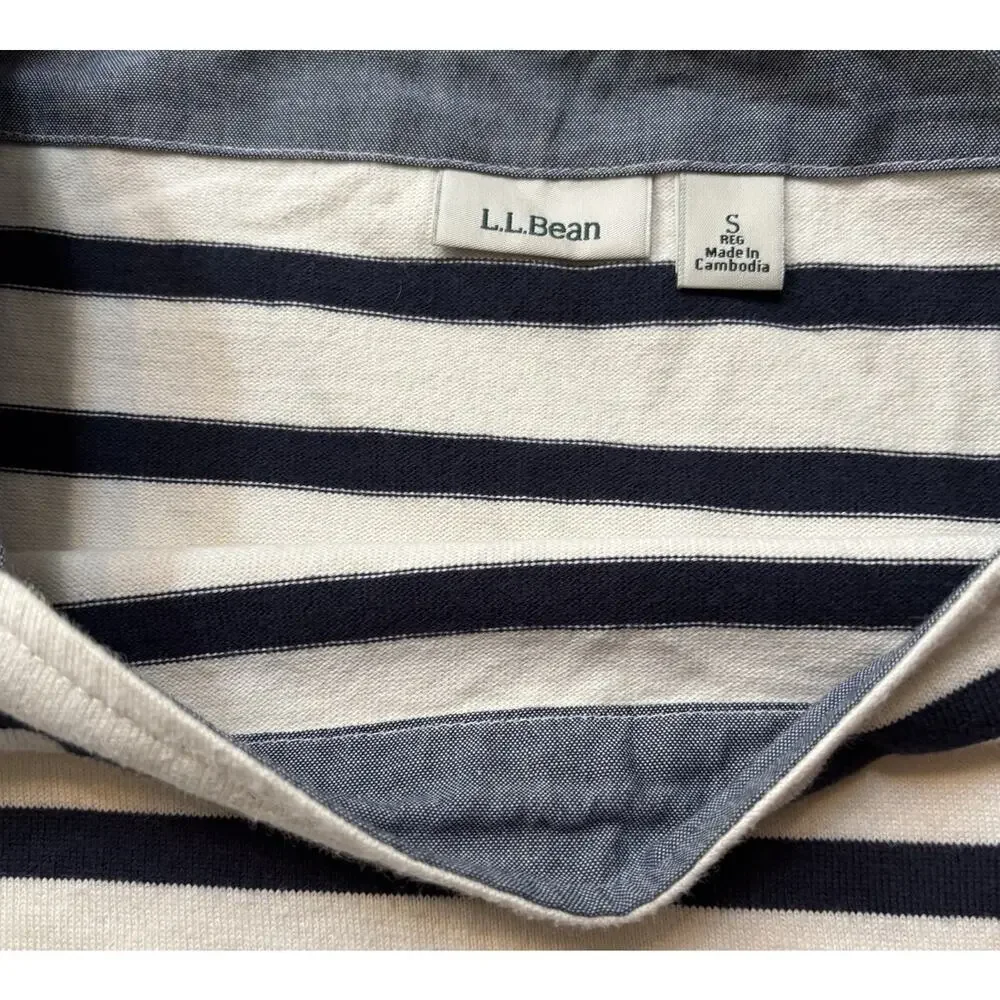 LL Bean Nautical Stripe Cotton Dress Square Neck 3/4 Sleeve Small Preppy